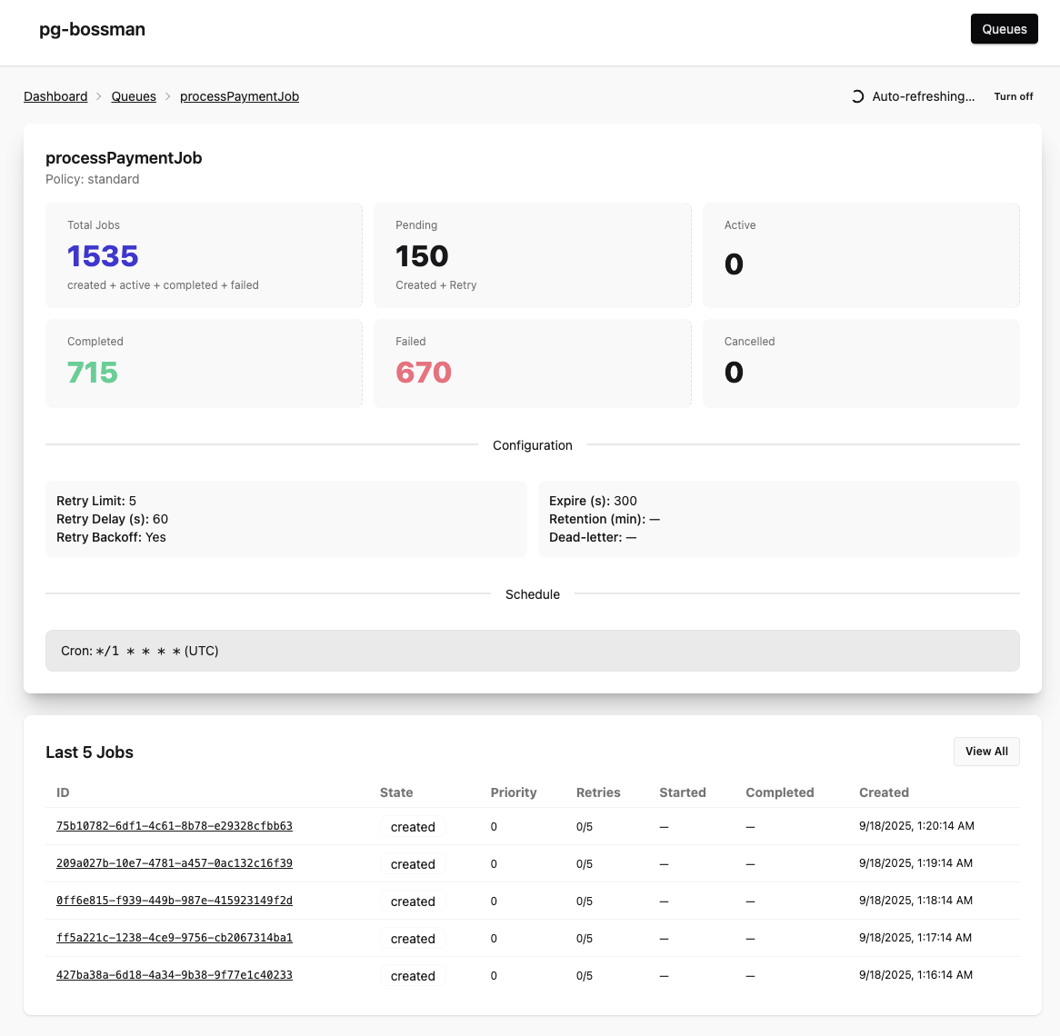 Queued jobs overview